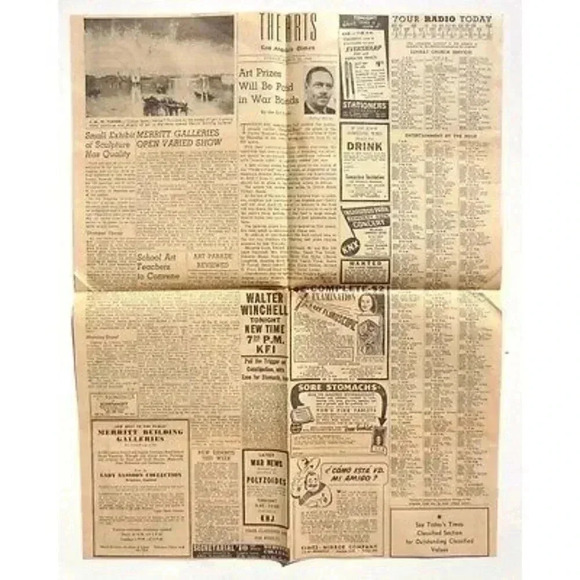 VINTAGE 1942 WWII Los Angeles Times CARRY ON FOR GENERAL MAC ARTHUR NewsPaper - Picture 3 of 4